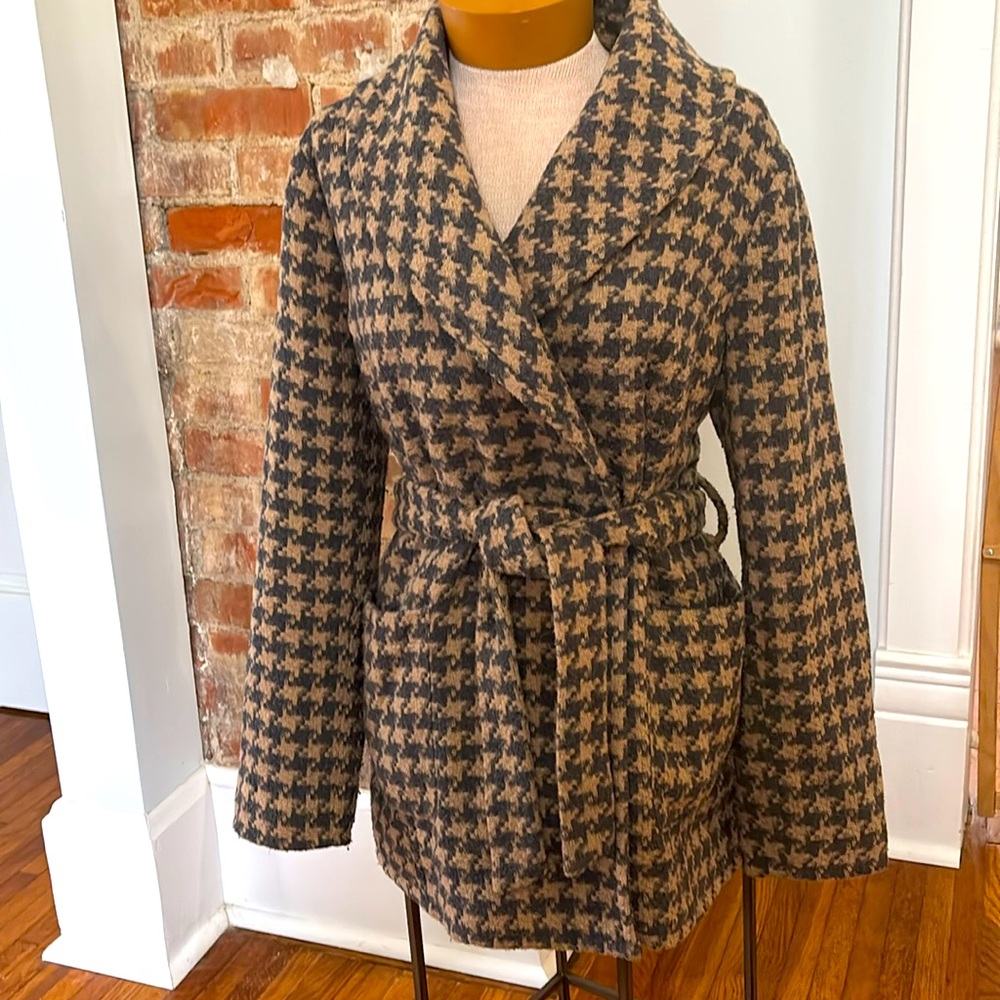 Houndstooth driving coat shawl collar